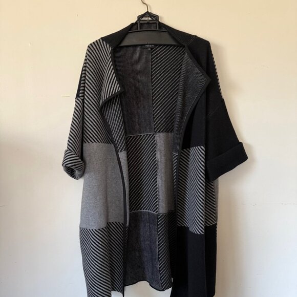 $1898 Lafayette 148 NY Women M/L GEO Wool Pocket Knit Long Jacket Coat Cardigan - Picture 7 of 9